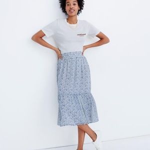 Madewell Blue Floral Skirt size L Ruffle Peasant